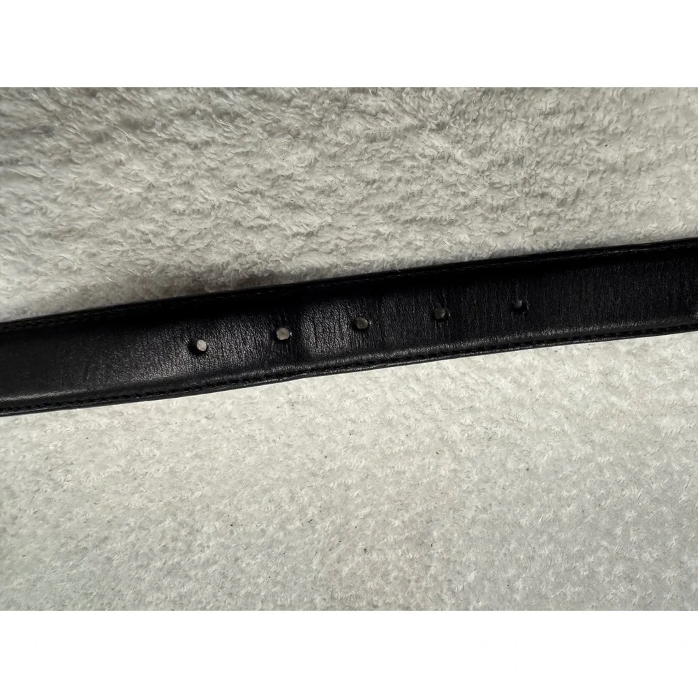 LL Bean Mens Black Full Grain Leather Belt Size 42 Silver Buckle Made in USA